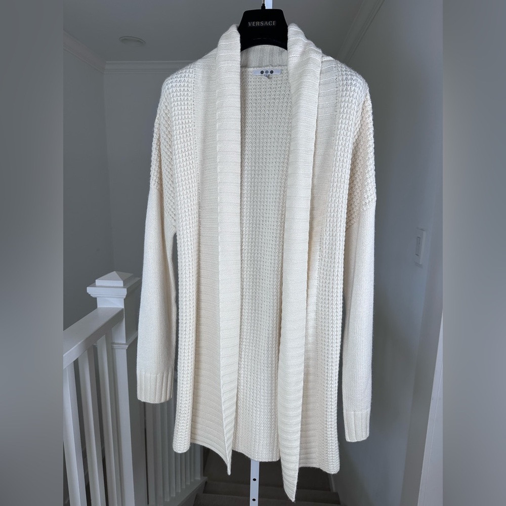 Three Dots Cream Wool Cashmere Blend Open Cardigan Medium Like New $250 Retail
